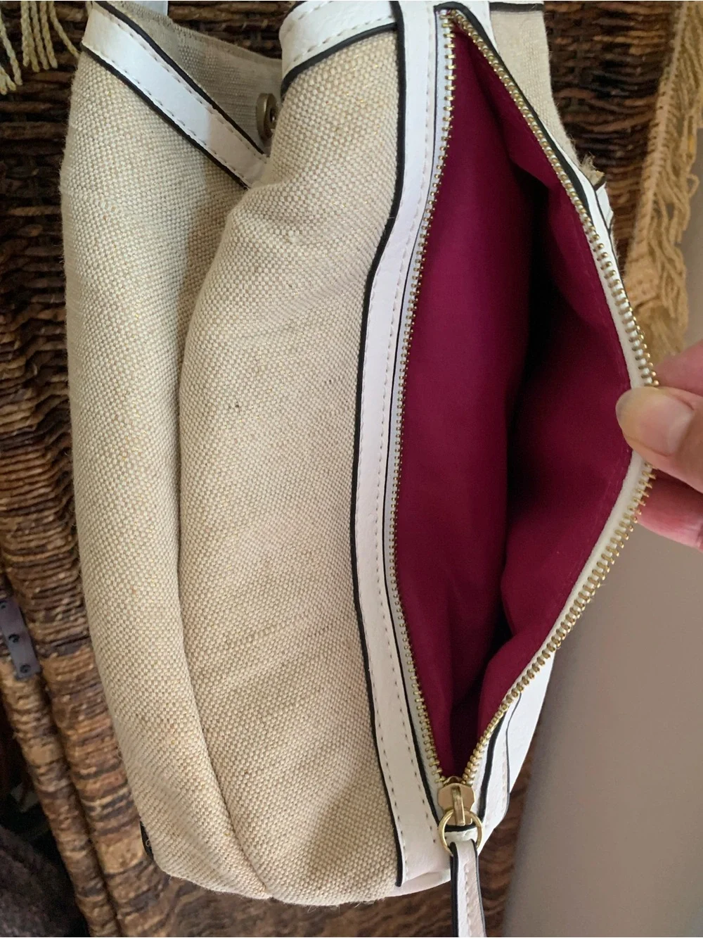 Canvas and White Trim Tote Bag - Women's Neutral Shoulder Bag